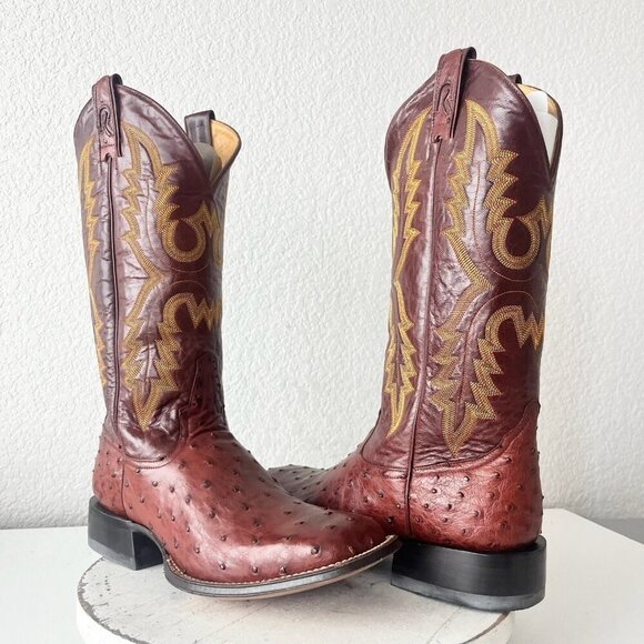 Rod Patrick Mens Cowboy Boots 9EE Brown Full Quill Ostrich Western Square Toe - Picture 12 of 12
